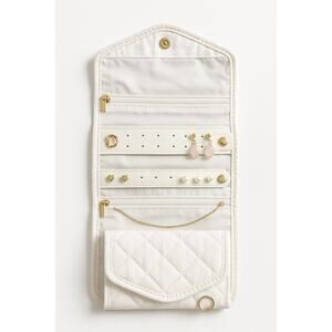 Brightroom Quilted Jewelry Travel Organizer Case Roll Pouch White